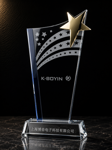 Star Ribbon Crystal Award - custom crystal awards with your logo